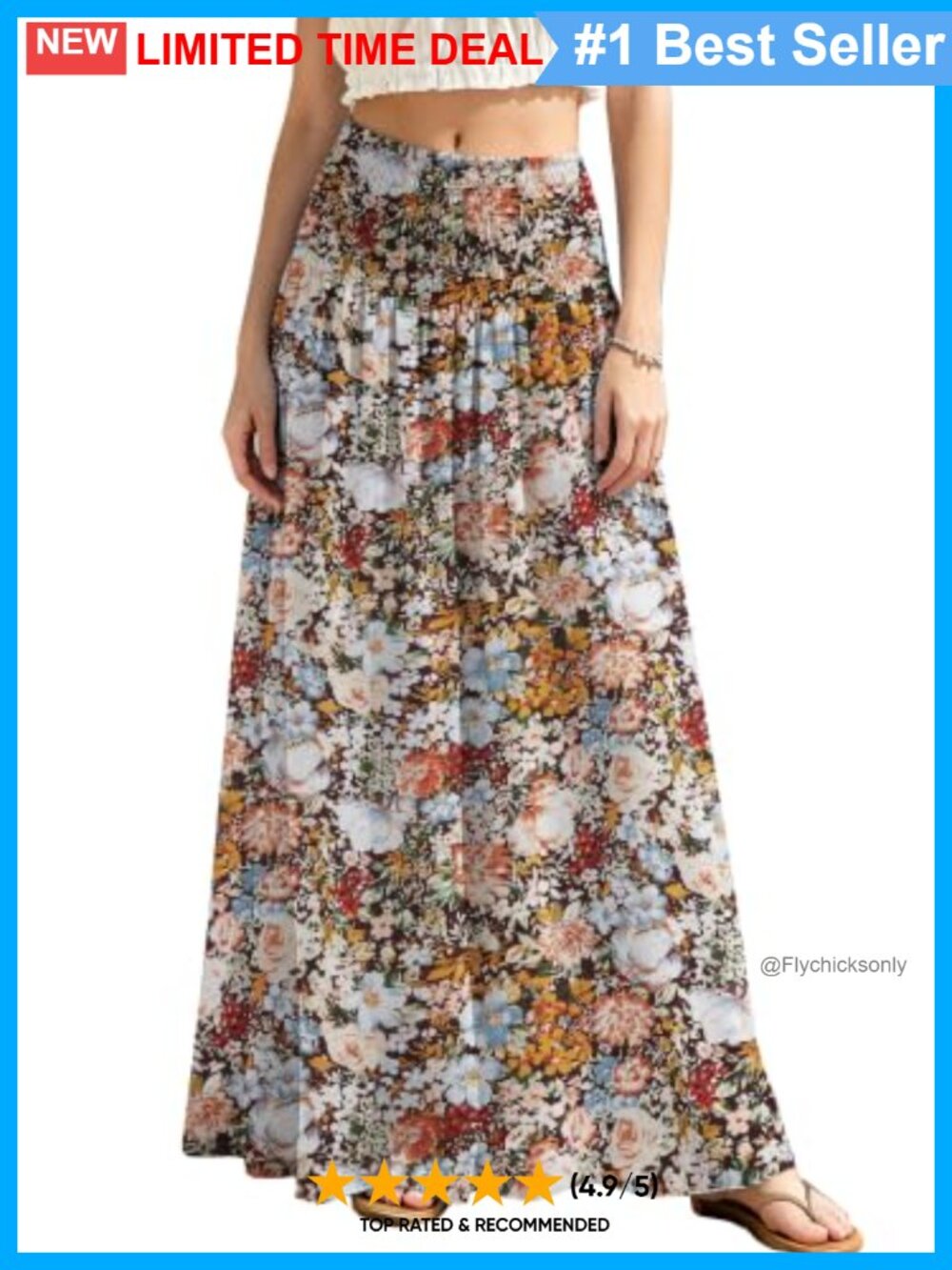 Boho Floral Smocked High Waist Maxi Skirt A-Line Long Flowy